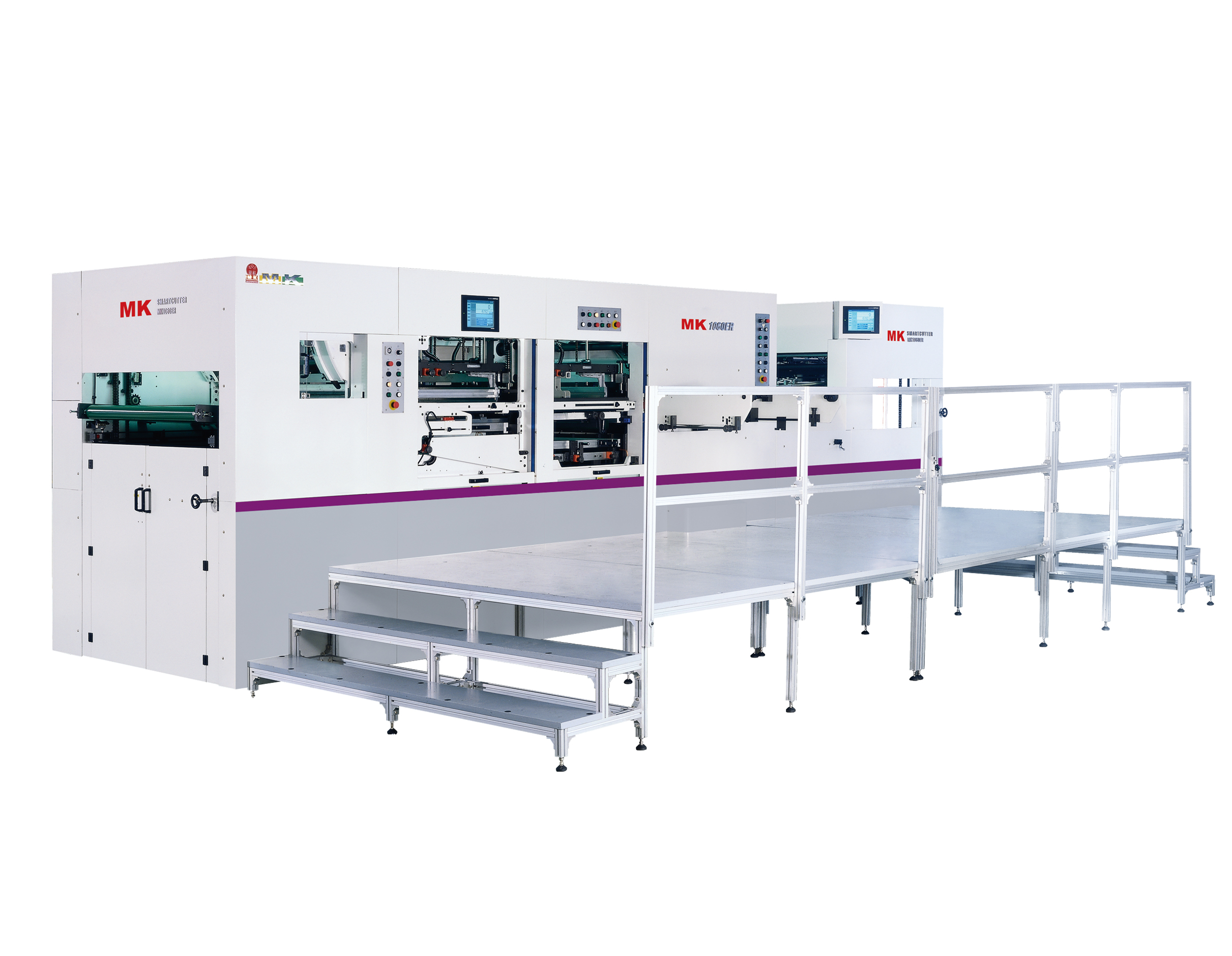 MK1060ER平压平自动全清废模切机
技术描述：全清废技术
2008年，美狮贵宾会推出国内第一台全清废模切机。实现从模切、清废、分盒、自动出料的高自动化纸盒成型加工。为中国全清废技术的突破起到了推进作用，也使全清废模切机正式在国内推广开来。